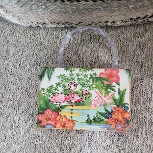 Tropical Flamingo Print Top-Handle Bag - Pink